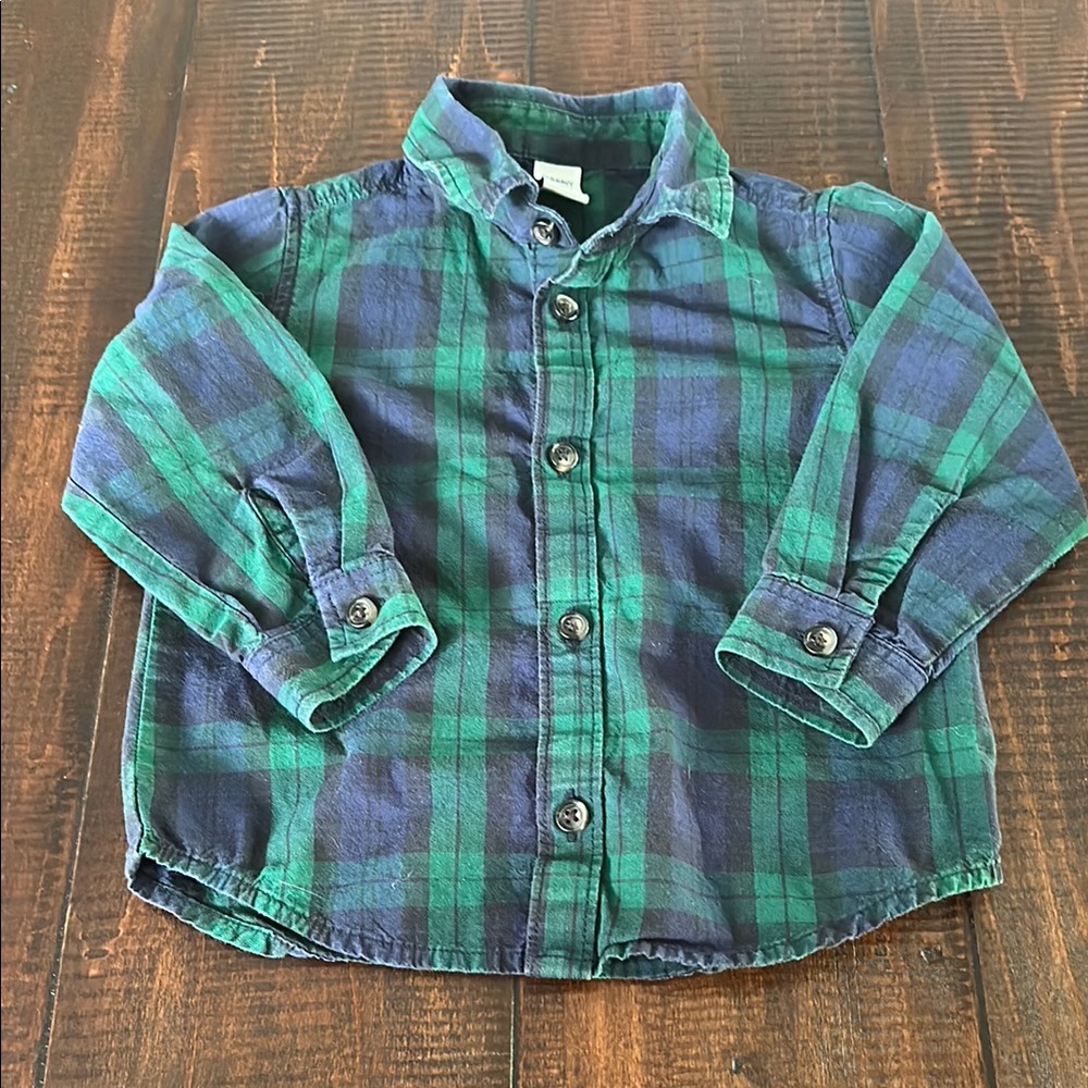 Old Navy Kids Plaid Button Down Shirt - Green & Blue